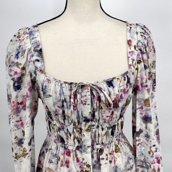 J‎ Crew x Flora Obscura Blouse Cinched-waist Top  Kaleidoscope Floral Size 2 - Picture 11 of 16
